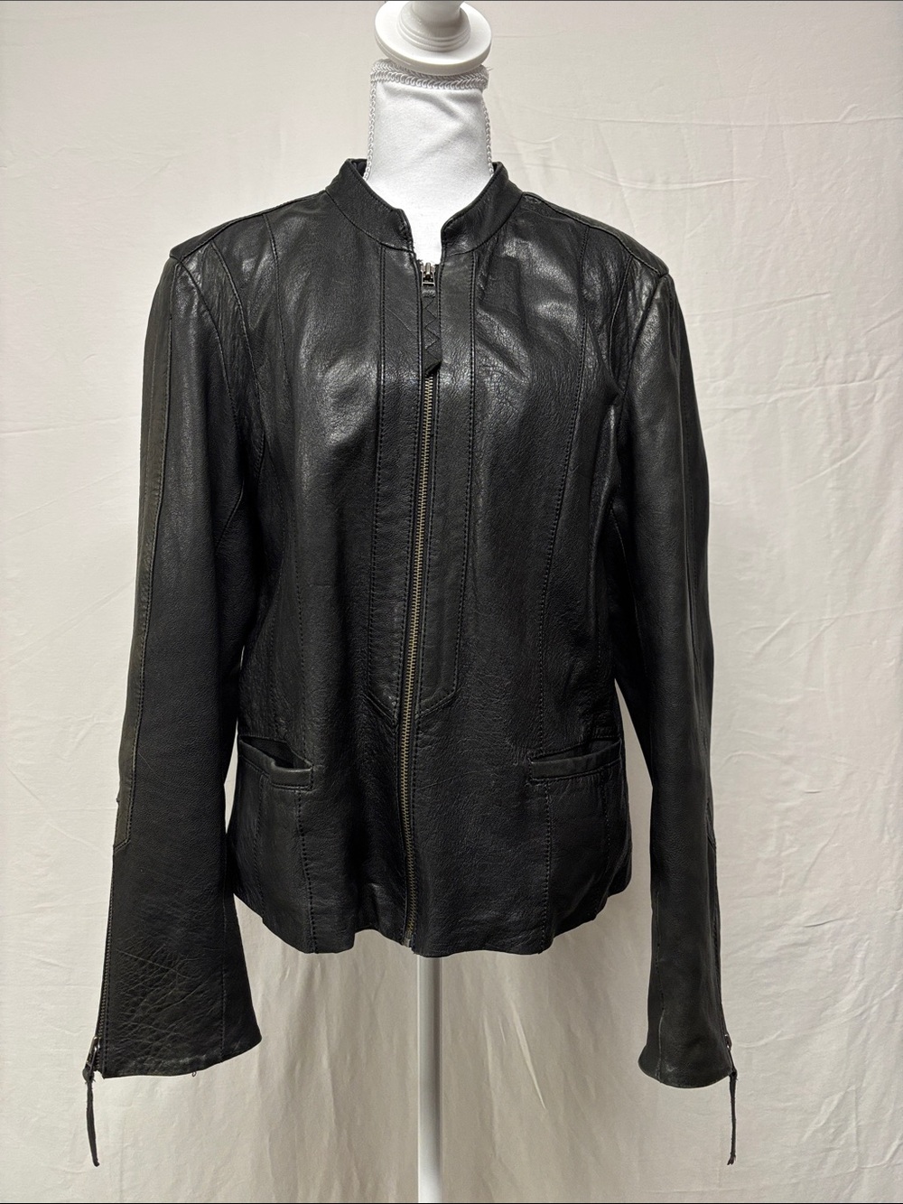 Danier Black Leather Zip-Front Jacket
